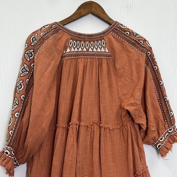 Free People - Dream Weaver Boho Frayed Terracotta 3/4 Sleeve Pocket Blouse Small - Picture 15 of 15